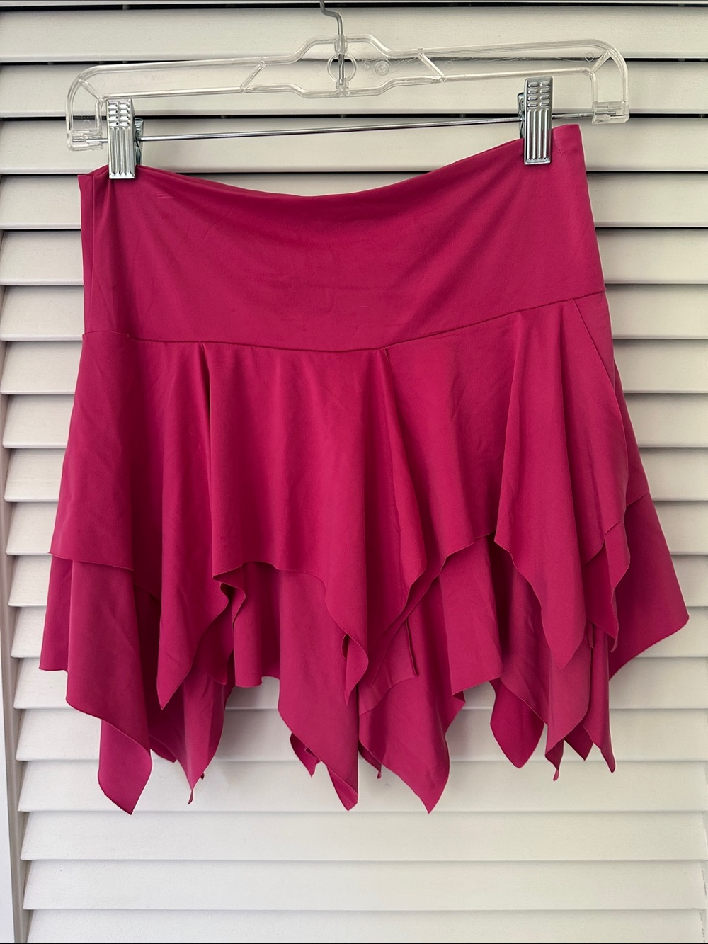 DO+BE Asymmetrical Ruffled Handkerchief Hem Skirt - Hot Pink